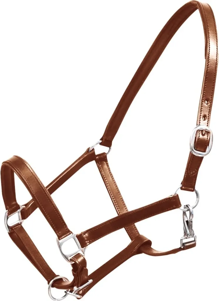 Licol d'écurie en cuir marron ajustable avec muserolle confortable