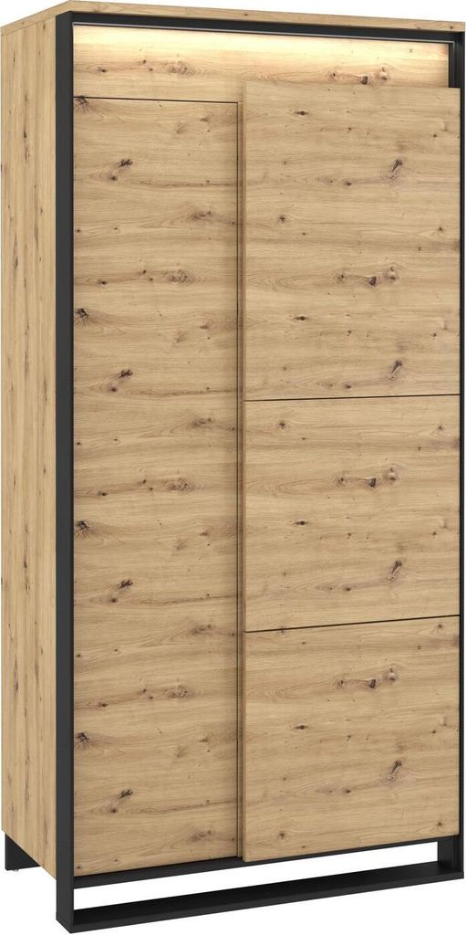 Kleiderschrank QUANT QA-01 Drehtürenschrank mit LED-Beleuchtung Mehrzweckschrank 2 Türen Push-to-Open Schrank 95 x 195 cm Loft (Artisan Eiche / S...