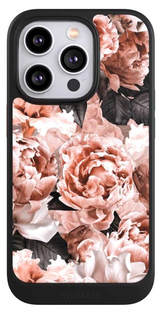 NIVOCASE Hülle für Apple iPhone 14 Pro Handyhülle NIVOcore Case Schwarz Blume Rose Vintage