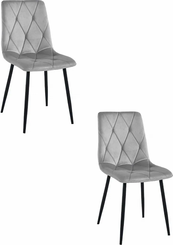Sedie Valora LIBRA, velluto grigio argento gambe nere x2 | Set di 2 sedie grigio argento con base a contrasto
