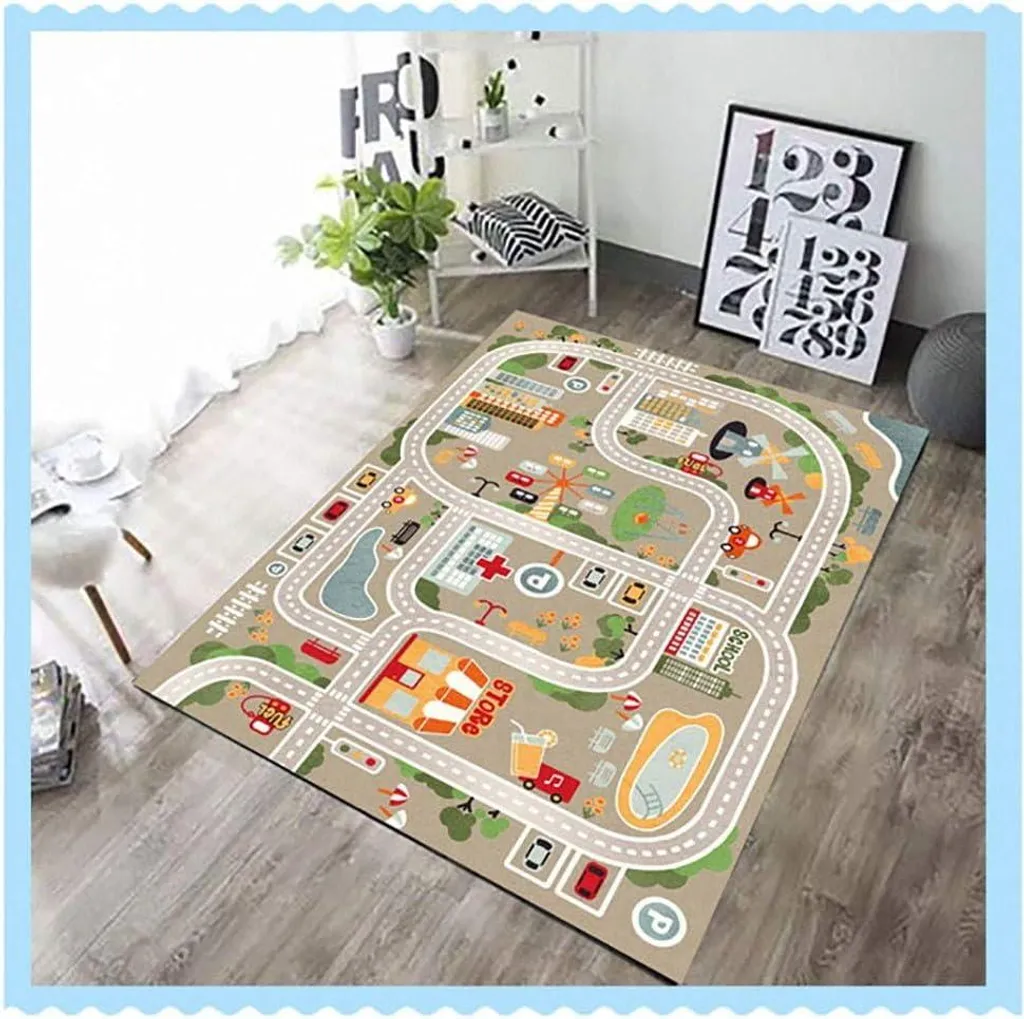 Tapis Enfant Multicolore Circuit Auto 80x120 cm en Matière Souple