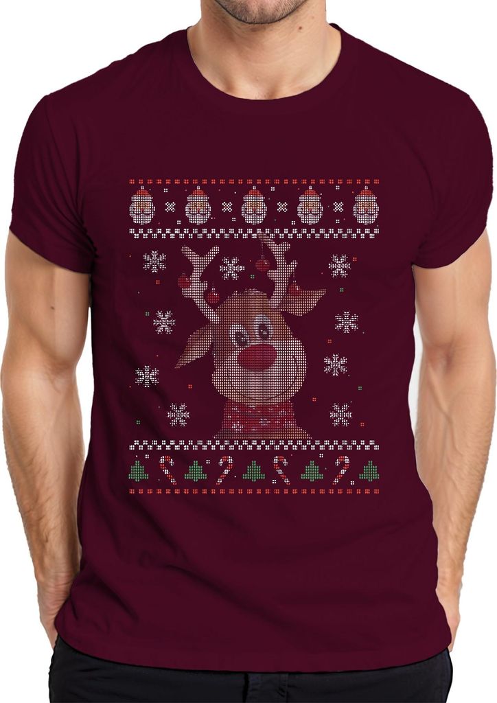 Süßes Rentier - Ugly Christmas Sweater Weihnachten Herren T-Shirt, Burgundy, XL