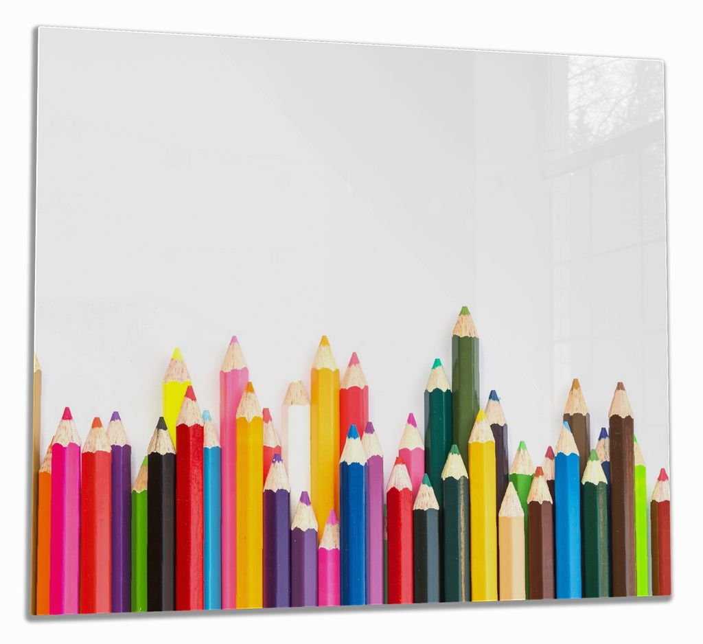 Wallario Herdabdeckplatte aus Glas, Größe 60 x 52 cm 1-teilig, Motiv Buntstifte auf weißem Hintergrund