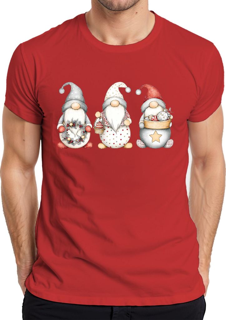 Weihnachtswichtel Gnom Bart niedlich Skandinavisch Weihnachtsdeko Herren T-Shirt, Rot, XL