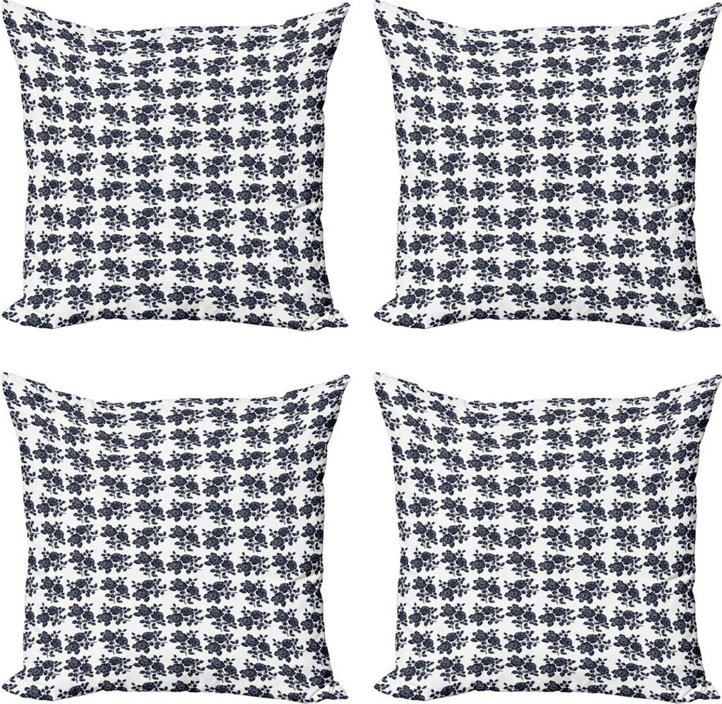 ABAKUHAUS Rose Kissenbezug Set (4 Stück), Laubblätter Monochrome, Moderner Doppelseitiger Digitaldruck, 40 cm x 40 cm, Dunkelblau und Weiß