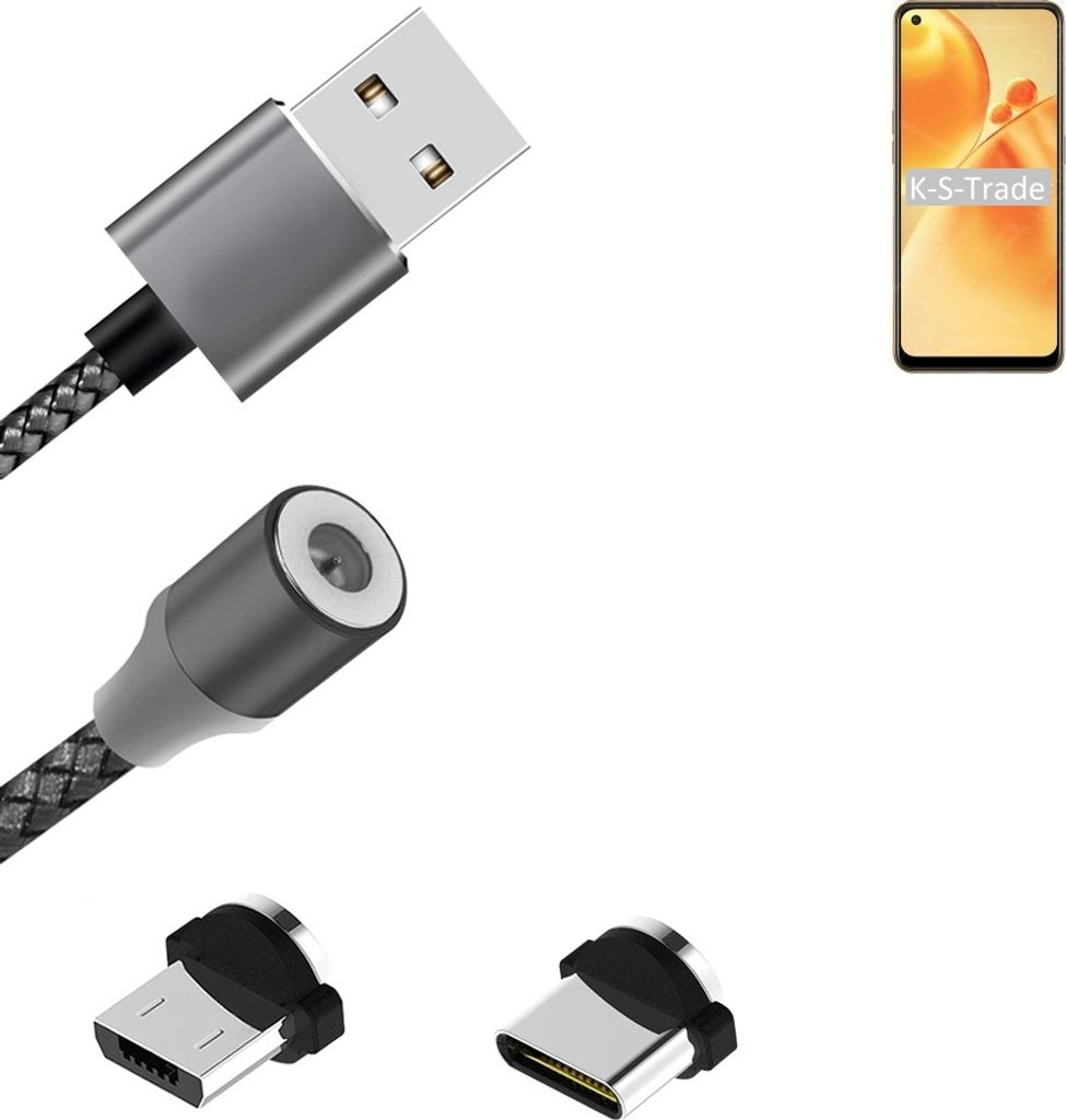 K-S-Trade Hochwertiges Magnet-Lade-kabel Sync-Kabel Daten-Kabel für Oppo F19s mit USB-Typ-C-Anschluss und Micro-USB-Anschluss 2A bis zu 480mbps