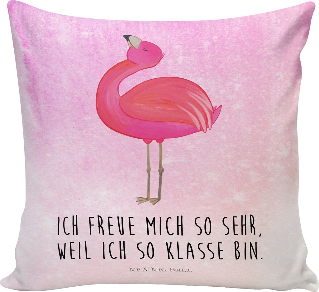 Mr. & Mrs. Panda Sofa Kissen Flamingo Stolz - Aquarell Pink - Geschenk, Selbstliebe, Freundin, für, Deko, Freude, zierkissen 40x40, glücklich, De...
