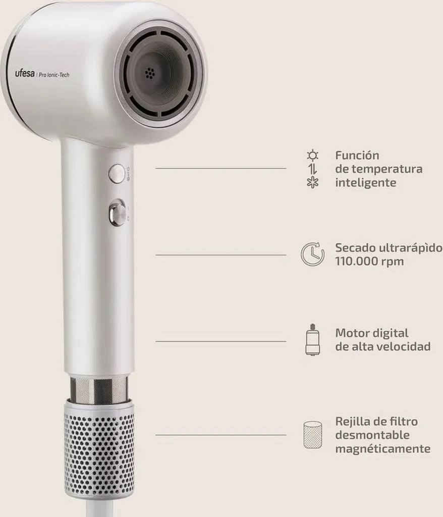 Sèche-cheveux ionique UFESA PRO IONIC-TECH blanc pour brushing doux - 3