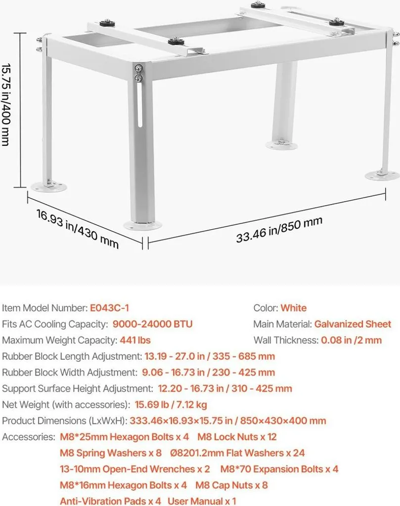 Socle de climatisation universel réglable - Support robuste 200 kg MAX - 7