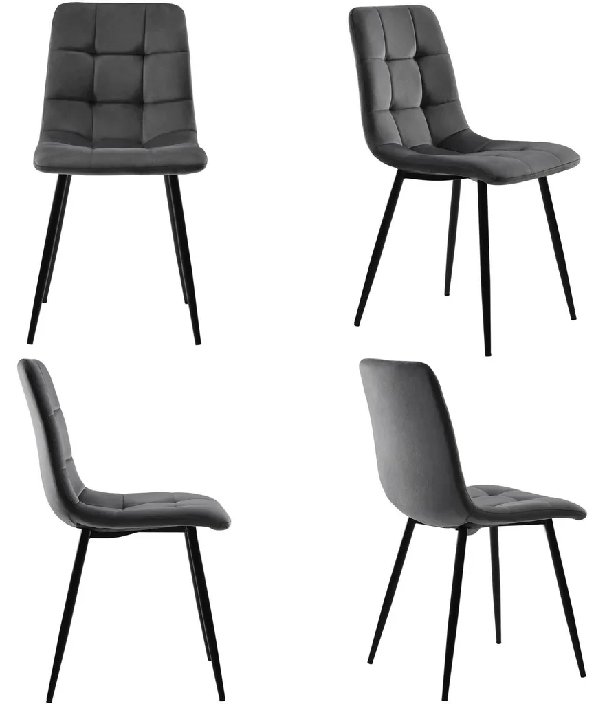 Lot de 4 chaises en velours gris pour cuisine et salle à manger moderne