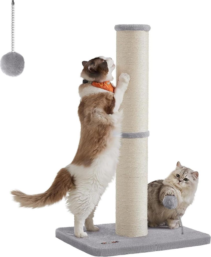85 cm hoher Kratzbaum mit 13 cm dickem Stamm für mittelgroße und große Katzen - taubengrauer Sisalstamm mit Plüschball und Glocke PCA041G01