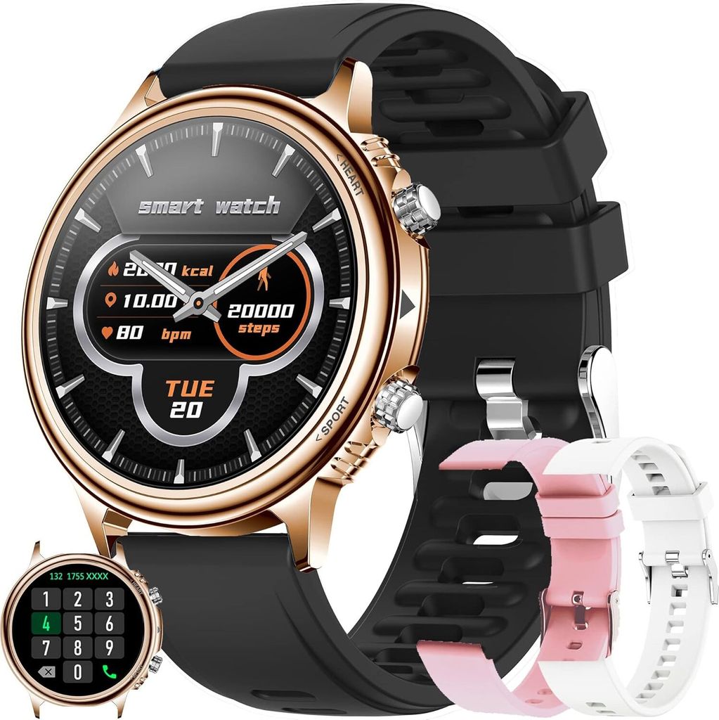 Smartwatch Damen mit Telefonfunktion 1,32 Zoll Touchscreen Fitness Tracker, IP68 Wasserdicht Fitnessuhr Aktivitätstracker für Android iOS (Schwarz)