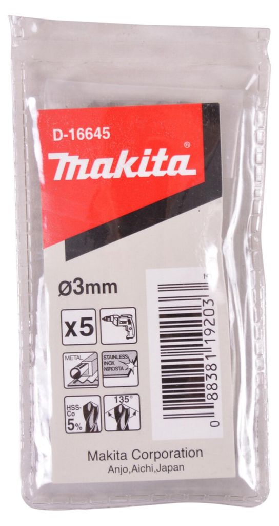 Makita HSS Co Metallbohrer, Ø 3,0 mm, Länge 61 mm, 5 Stk.