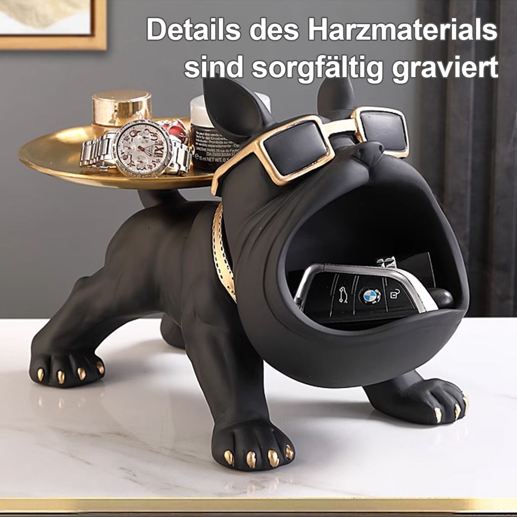 Französische Bulldogge Statue Mit Tablett - Deko Figur & Aufbewahrungsschale