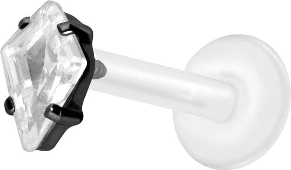 Ohrpiercing, Nasenpiercing PTFE Labret mit Innengewinde + Titan-Aufsatz KRISTALLRAUTE Schwarz Stablänge: 10mm | Stabstärke: 1,2mm