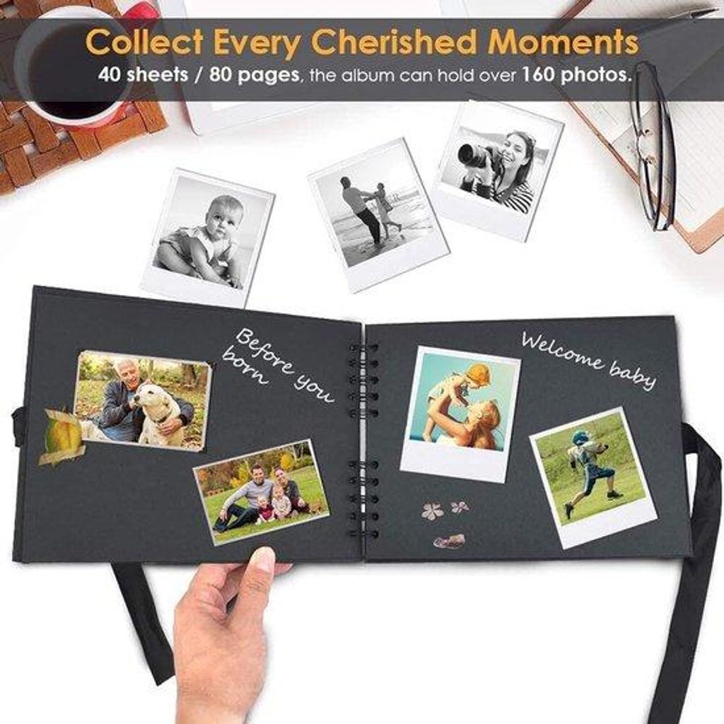 Fotobuch mit 80 schwarzen Seiten, selbstgestaltbar, zum Einkleben, ideales DIY-Geschenk für Baby, Familie, Geburtstag, Valentinstag, Hochzeit