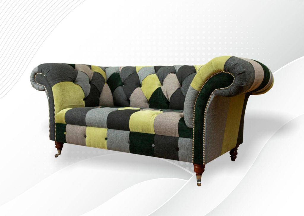 Chesterfield Sofa Couch Polster Sofas Klassischer 2 Sitzer Leder Textil Bunte