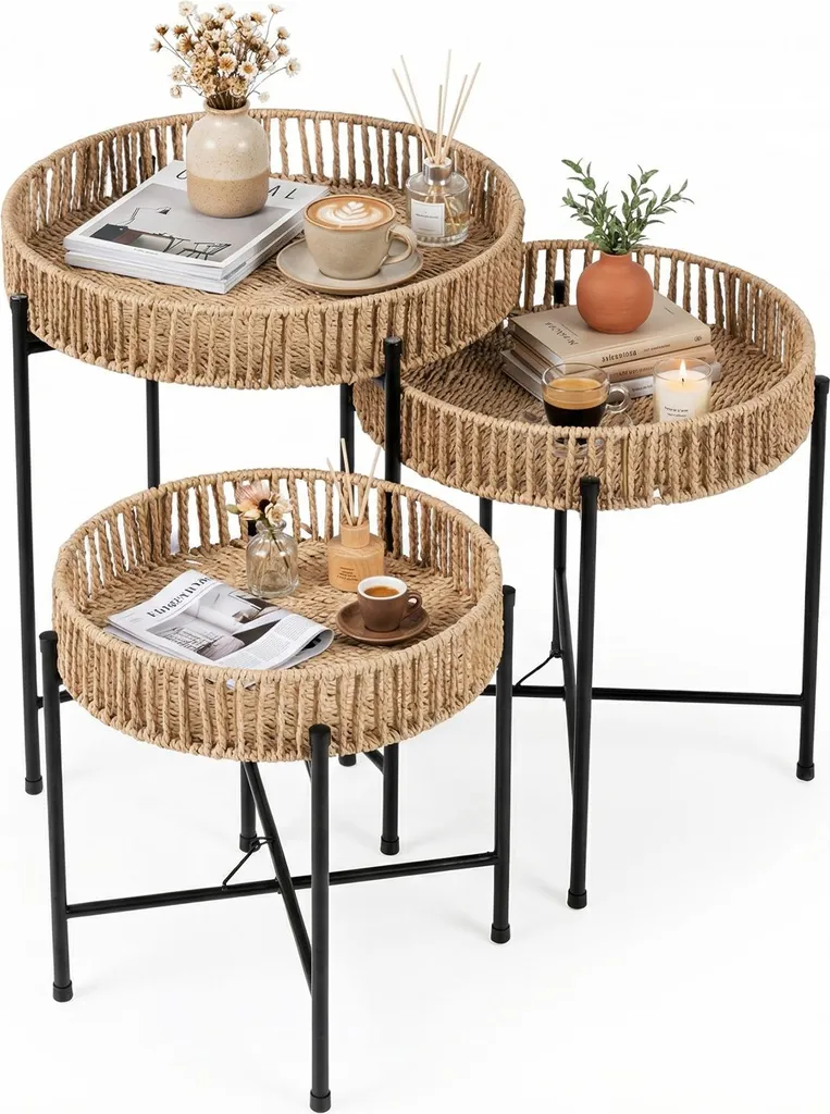 Set 3 Tavolini da Caffè Boho COSTWAY: Arredo Moderno per Camera e Salotto