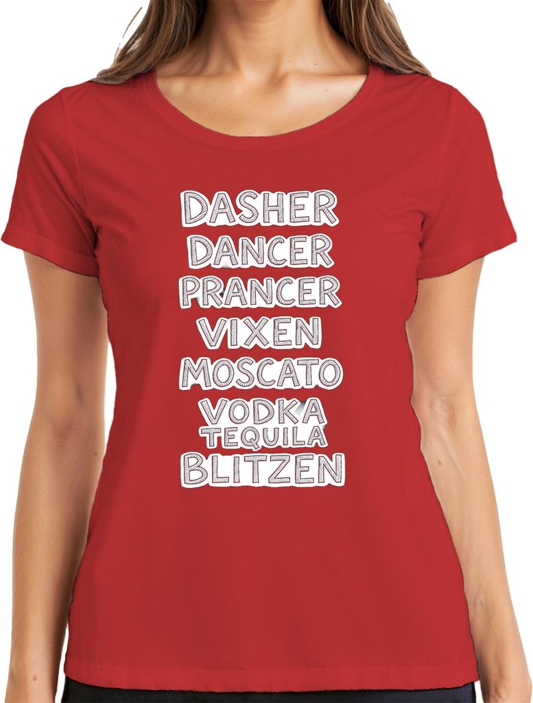 Dasher Dancer Prancer Vixen Moscato Vodka Geschenk Lustig Party Damen T-Shirt, Rot, L