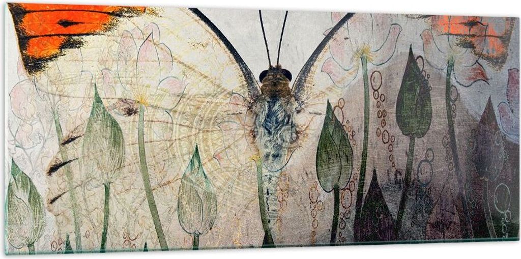 Bilder auf glas - Schmetterling Abstraktion - 120x50cm - Glasbilder - Wandbilder - Kunstdruck - zum Aufhängen bereit - Wanddekoration aus Glas - G...