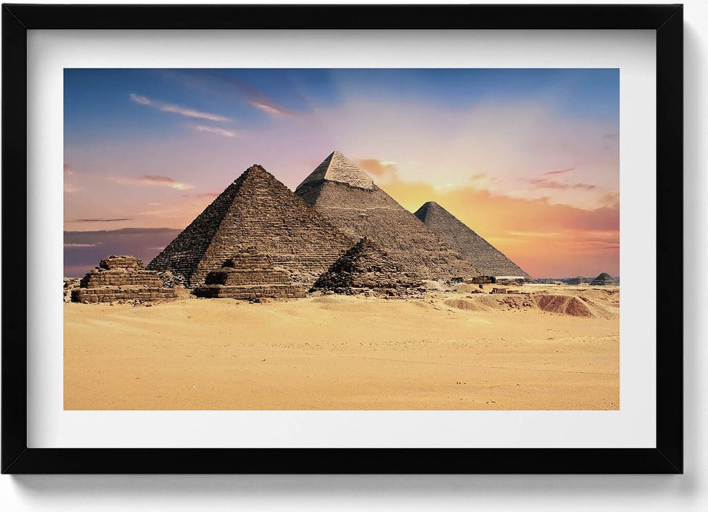 Ägyptische Pyramiden in der Wüste– Wandbild mit Rahmen – Gerahmtes Bild – Wanddekoration – 60x40 cm – Schwarz Rahmen