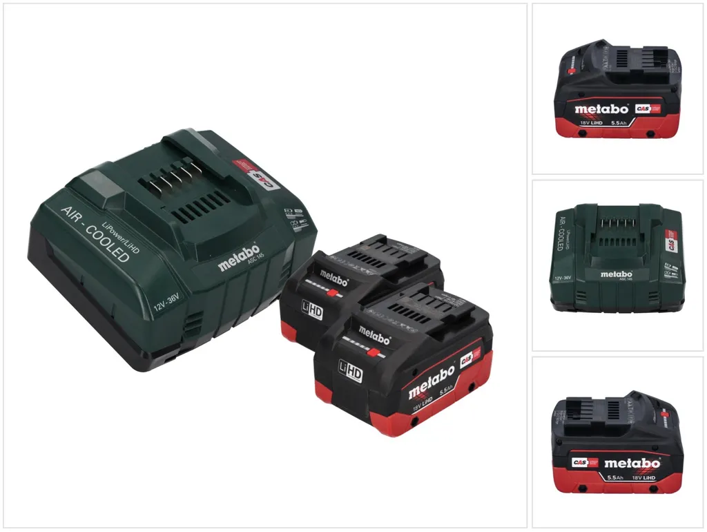 Metabo 685122380 Set de Base 2 Batteries LiHD 18V 5,5Ah et Chargeur ASC 145