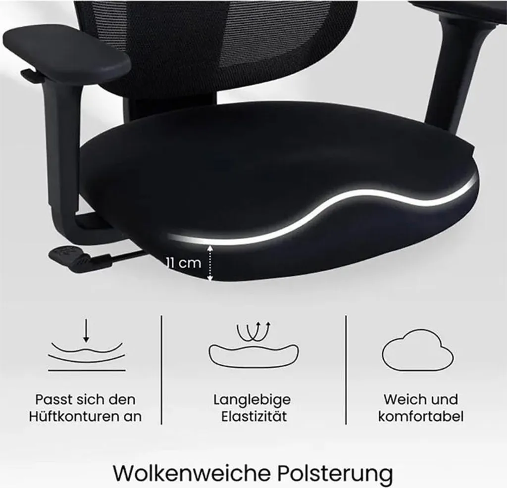 Fauteuil de bureau ergonomique BS5BB noir, siège de travail ajustable - 5
