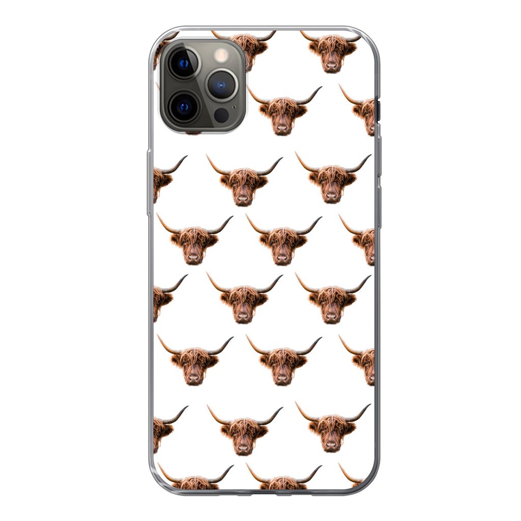 MuchoWow Handyhülle Schutzhülle Hülle für iPhone 13 Pro Max Schottischer Highlander - Kuh - Muster Silikon Softcase Handy Hülle - Mobiltelefon