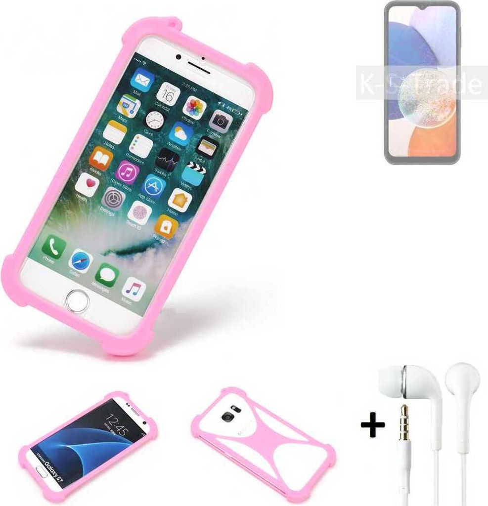 K-S-Trade Bumper + Kopfhörer kompatibel mit Samsung Galaxy A14 5G Handy Hülle Schutzhülle Silikon Schutz Hülle Cover Case Silikoncase