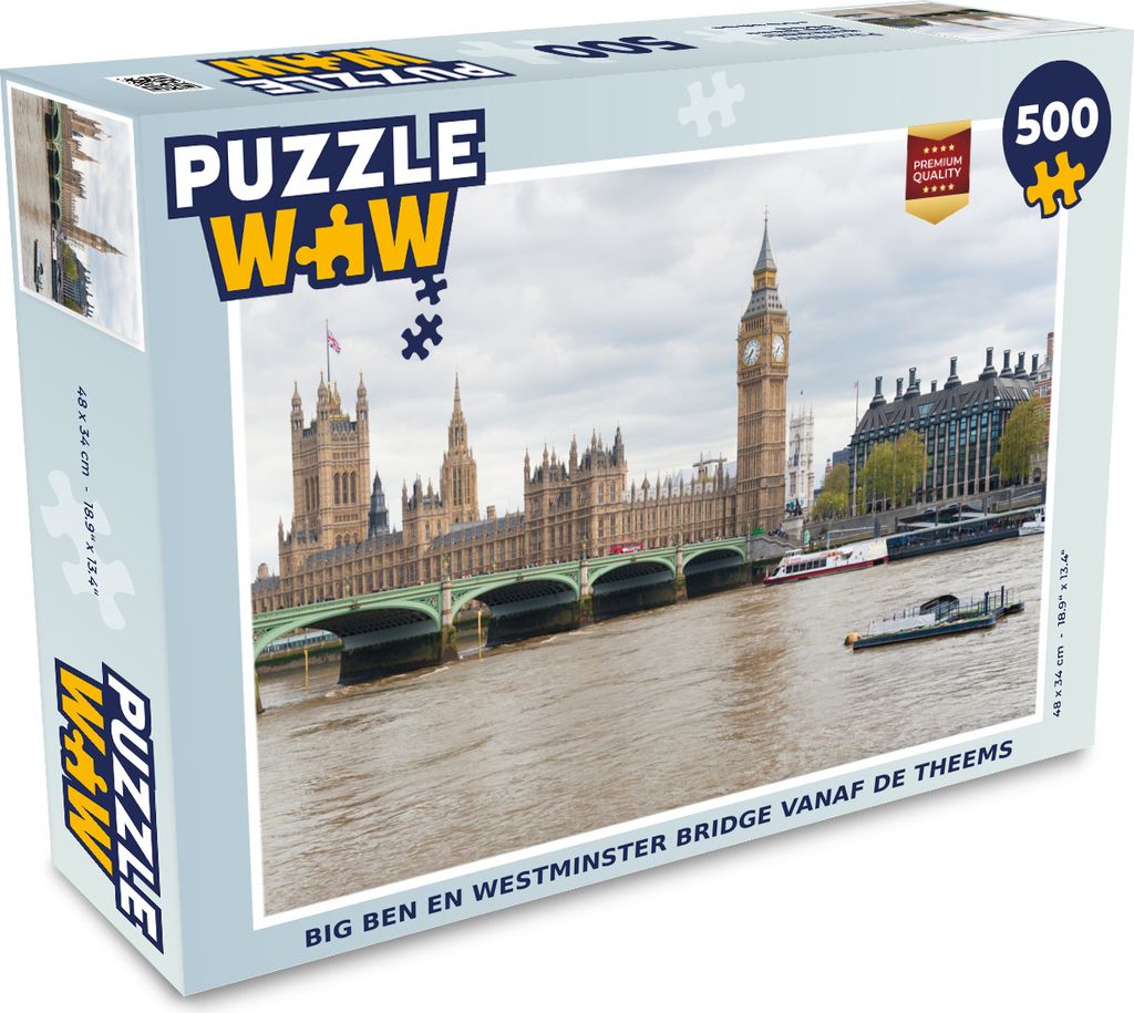 MuchoWow Puzzle 500 Teile Big Ben und Westminster Bridge von der Themse aus - 500 Teile - Kinder - Selberbauen - Puzzlespiele