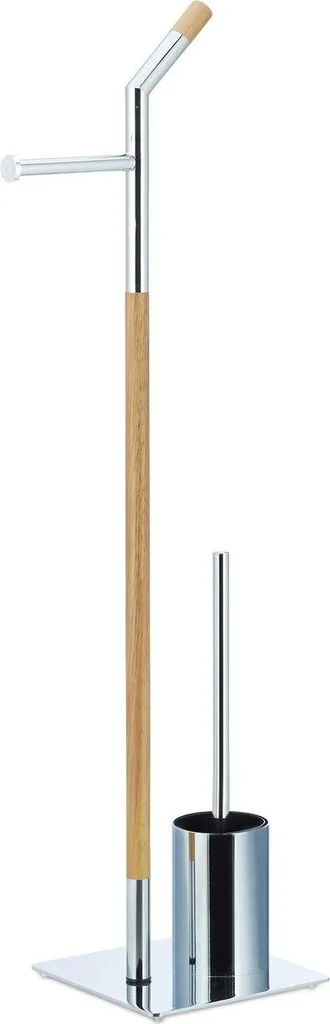Accessoires WC bois et chrome pour salle de bain moderne - Set complet