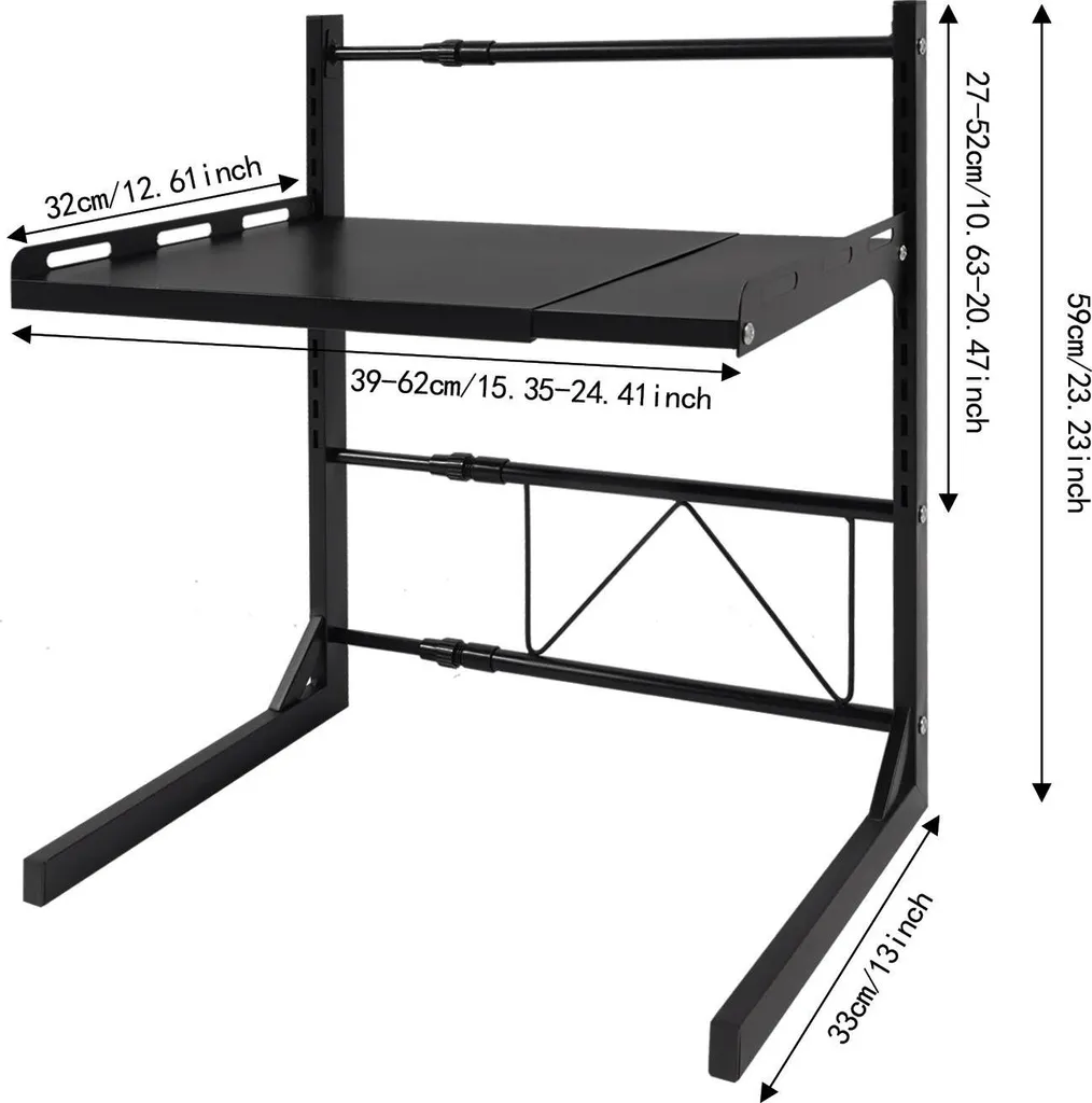 Étagère Micro-ondes Extensible Noire 2 Niveaux - Support de Four Réglable - 2