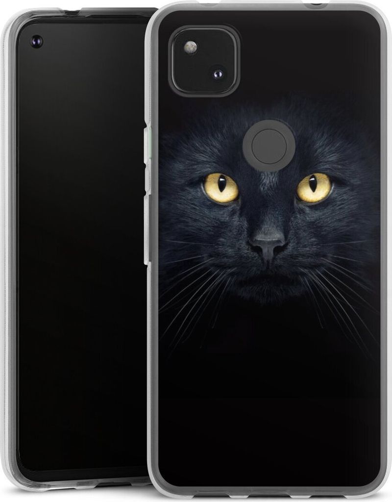 DeinDesign Handyhülle für Google Pixel 4a Silikon Hülle Case Smartphone Schutzhülle Auge Katze schwarz