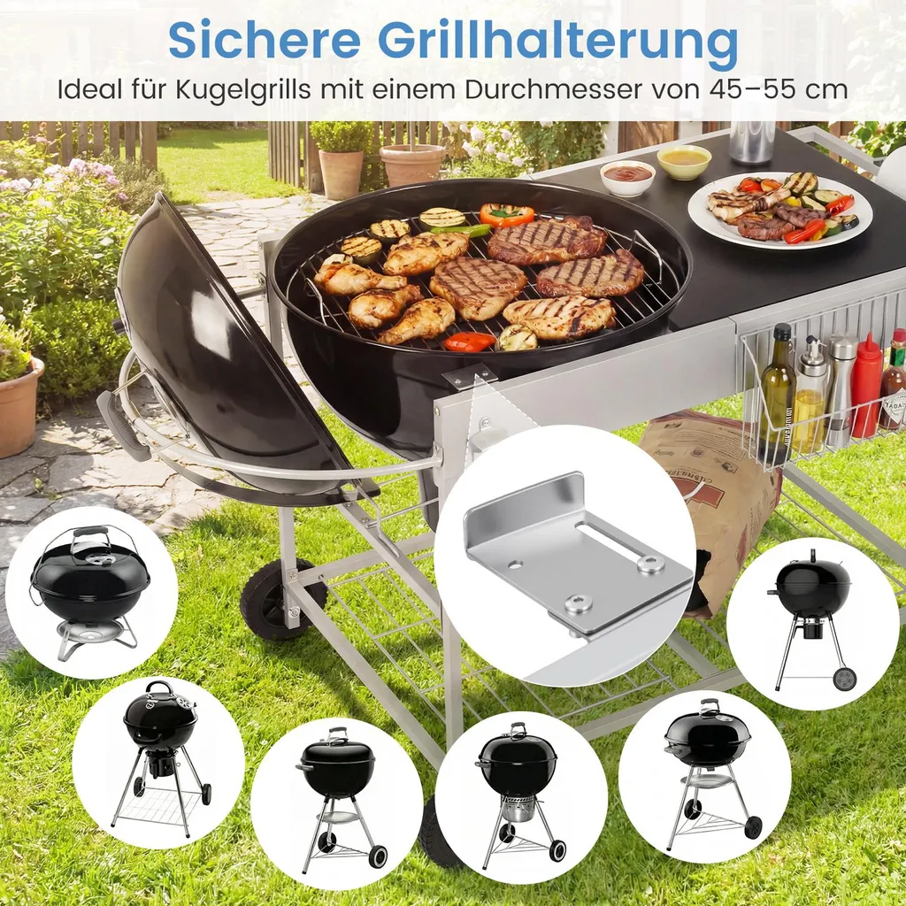 Table de barbecue mobile et support de service avec étagère à épices