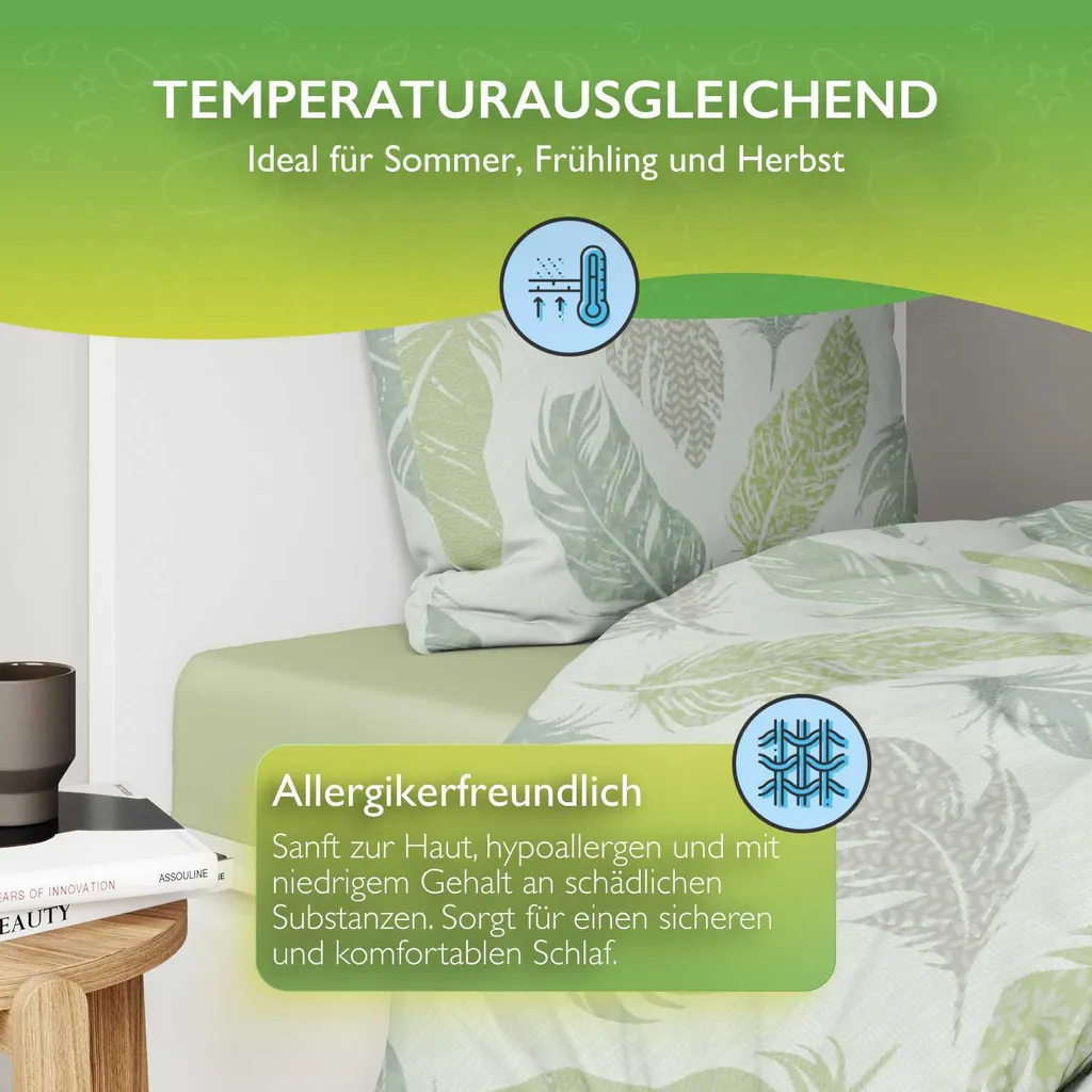 Set Letto 4 Pezzi 135x200 100% Cotone Philou Verde Piume - 3