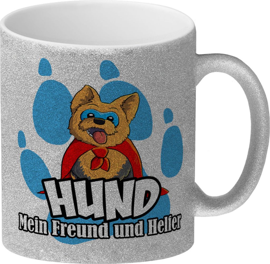 Glitzer-Kaffeebecher mit Superhelden - Yorkshire Terrier - Hund mein Freund und