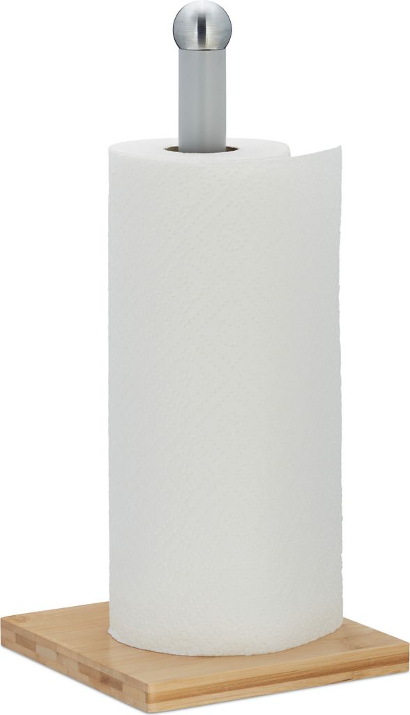 Relaxdays Küchenrollenhalter stehend, Bambus & Metall, Produktbild 