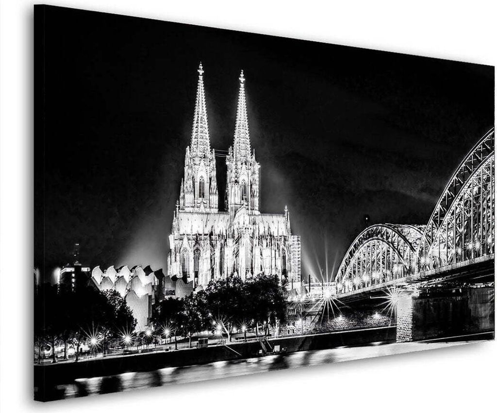 Köln Skyline Kölner Dom Leinwandbild Wandbild Kunstdruck XL Wanddeko: 130x70x2cm