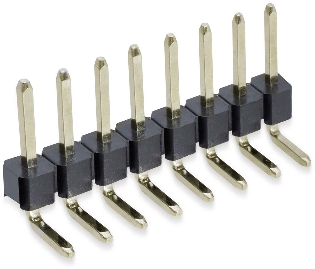 Stiftleiste, 1 x 8, 2,54 mm, gewinkelt, 0,8μ Au (Gold), 5 Stück