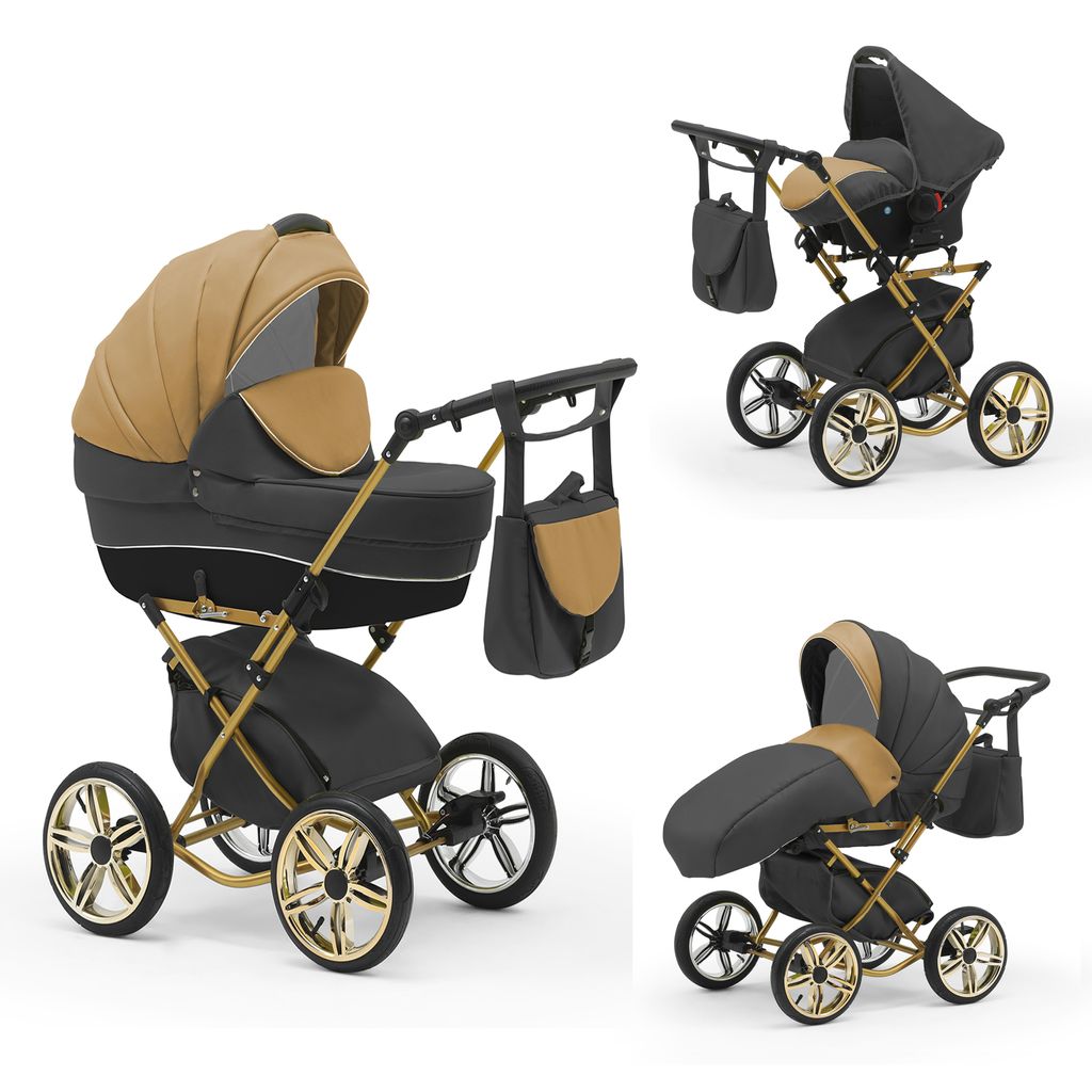 Klassischer Kinderwagen Sorento Gold 4 in 1 inkl. Sportsitz und Autositz in 19 Farben