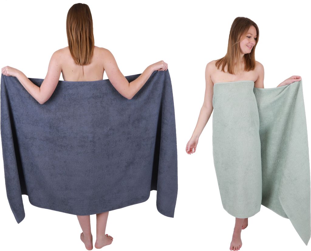 Betz 2 Stück XXL Badetücher 100 x 200 cm BERLIN Saunatücher 100% Baumwolle Farbe – dunkelgrau-silbergrau