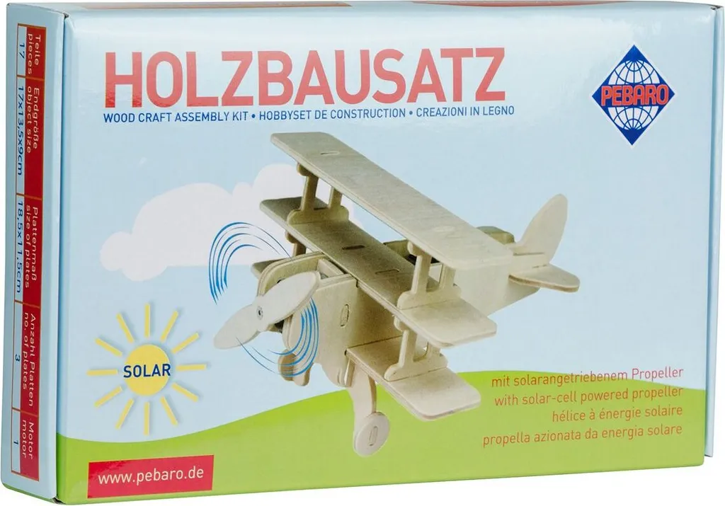 Maquette Avion Dreidecker à Énergie Solaire en Bois Naturel 17 Éléments