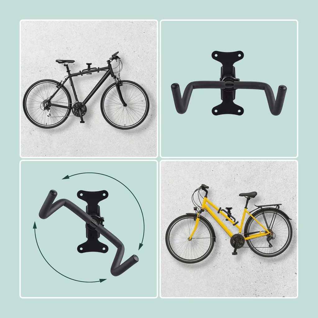 Support vélo mural pivotant à 180° - Structure pliable en acier noir - 3