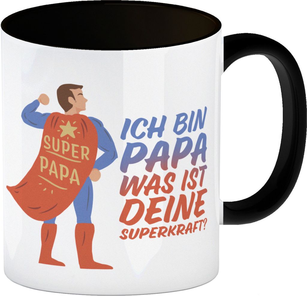 Ich bin Papa was ist deine Superkraft, Superpapa Kaffeebecher Schwarz Unsere
