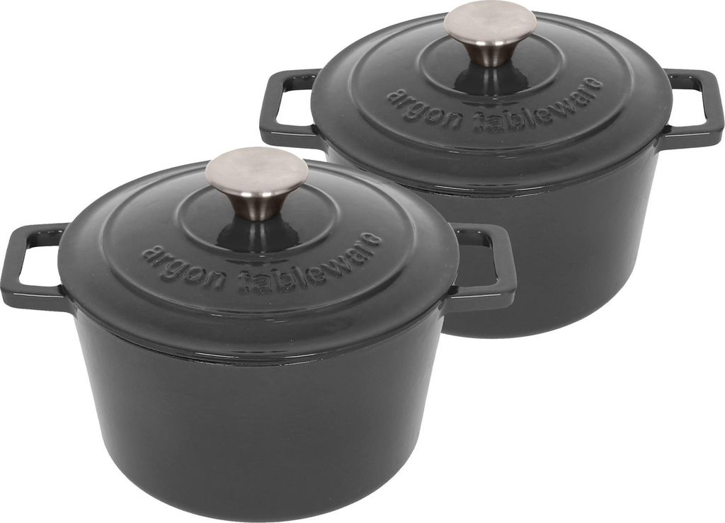 Argon Ta Runde Auflaufformen aus Gusseisen – 2,8 l – Schiefergrau – 2er-Pack