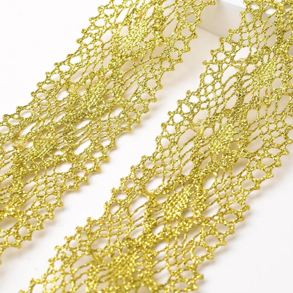 Goldene Blumen Design Spitze Metallischer Rand - 5 Meter Goldene Hohe Spitzenborte - Für Bekleidungsprojekte - Breite 5 cm