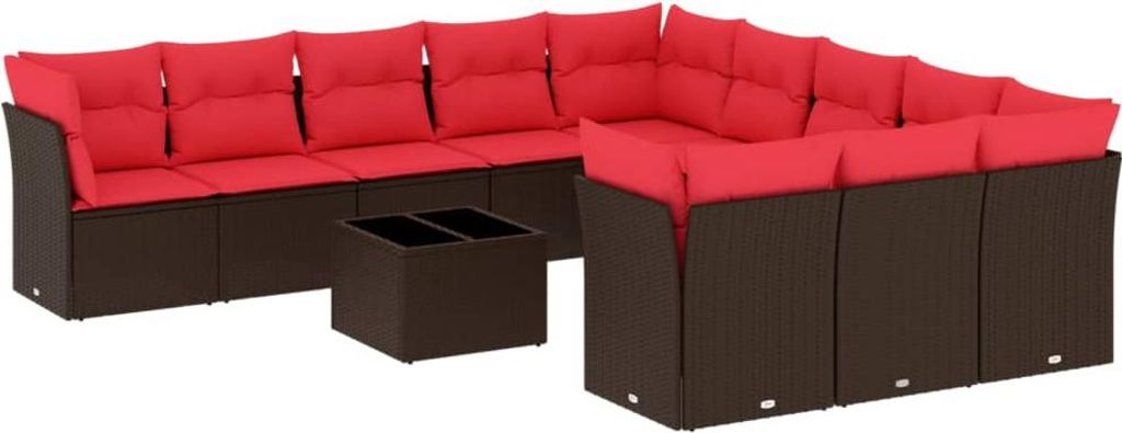 vidaXL 12-teiliges Gartensofa-Set mit Kissen, braun, Polyrattan