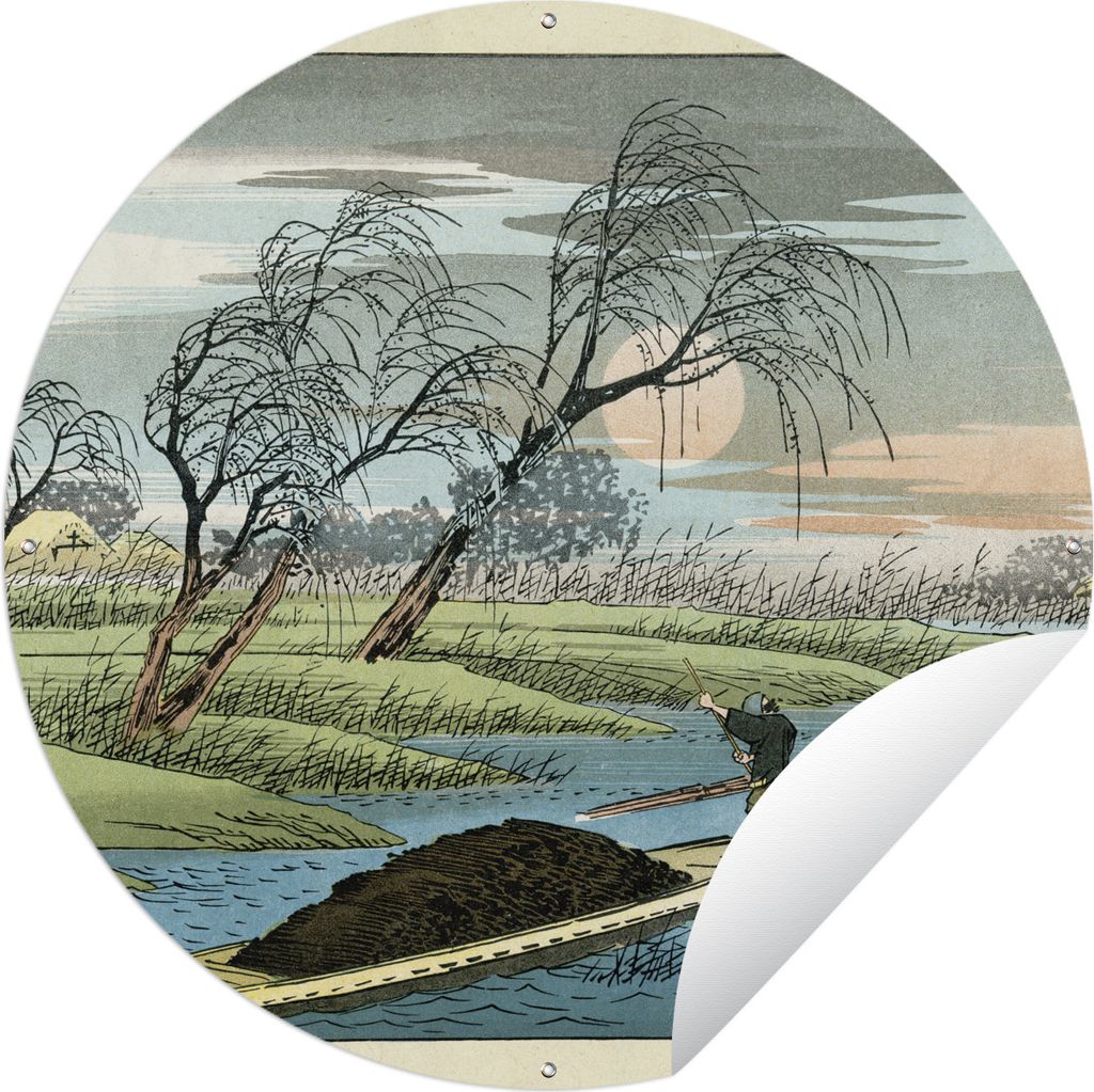 MuchoWow Gartenposter Outdoor-Poster Rund Japanischer Farbholzschnitt Ø 60 cm Gartendeko Rundes Poster draußen