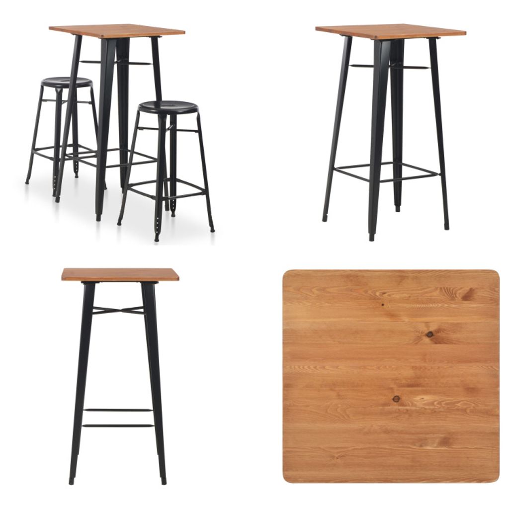 vidaXL 3 teiliges Bar Set Stahl Schwarz - Bar-Set - Bar-Sets - Ess-Sets - Ess-Set