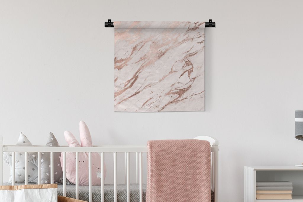 MuchoWow Wandteppich Wandbehang Marmor - Weiß - Rosa 60x60 cm Tapisserie Dekoration Wandtuch - Dekorationen - Wand Decke